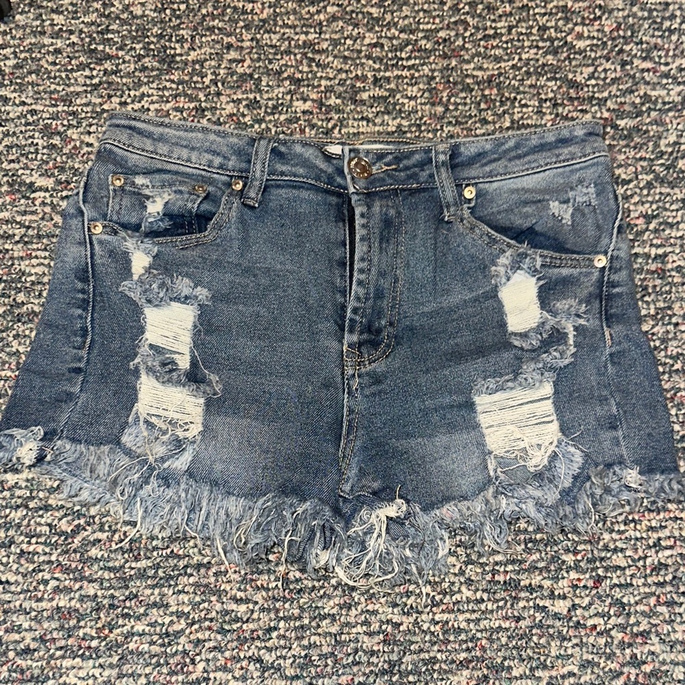 Almost Famous Blue Distressed Jean Shorts